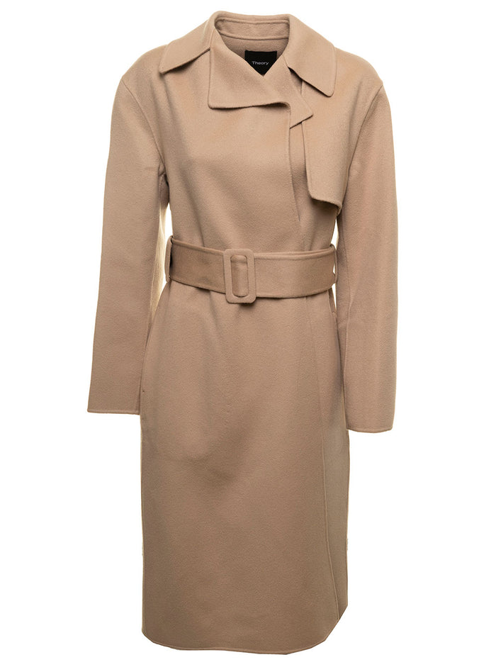 Beige Double-Breasted Trench Coat Wool And Cashmere Woman
