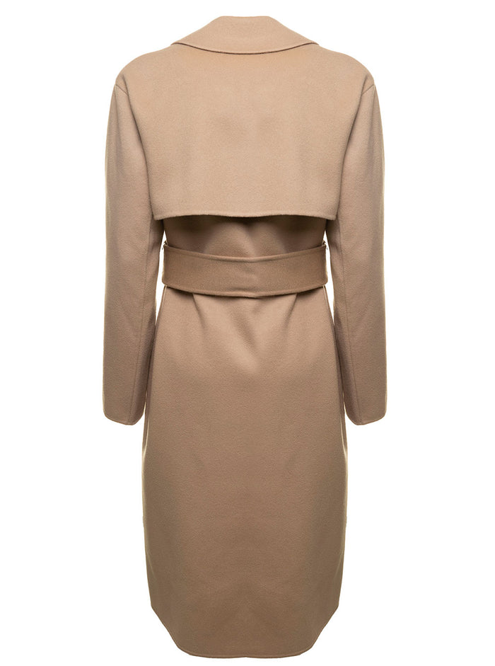 Beige Double-Breasted Trench Coat Wool And Cashmere Woman