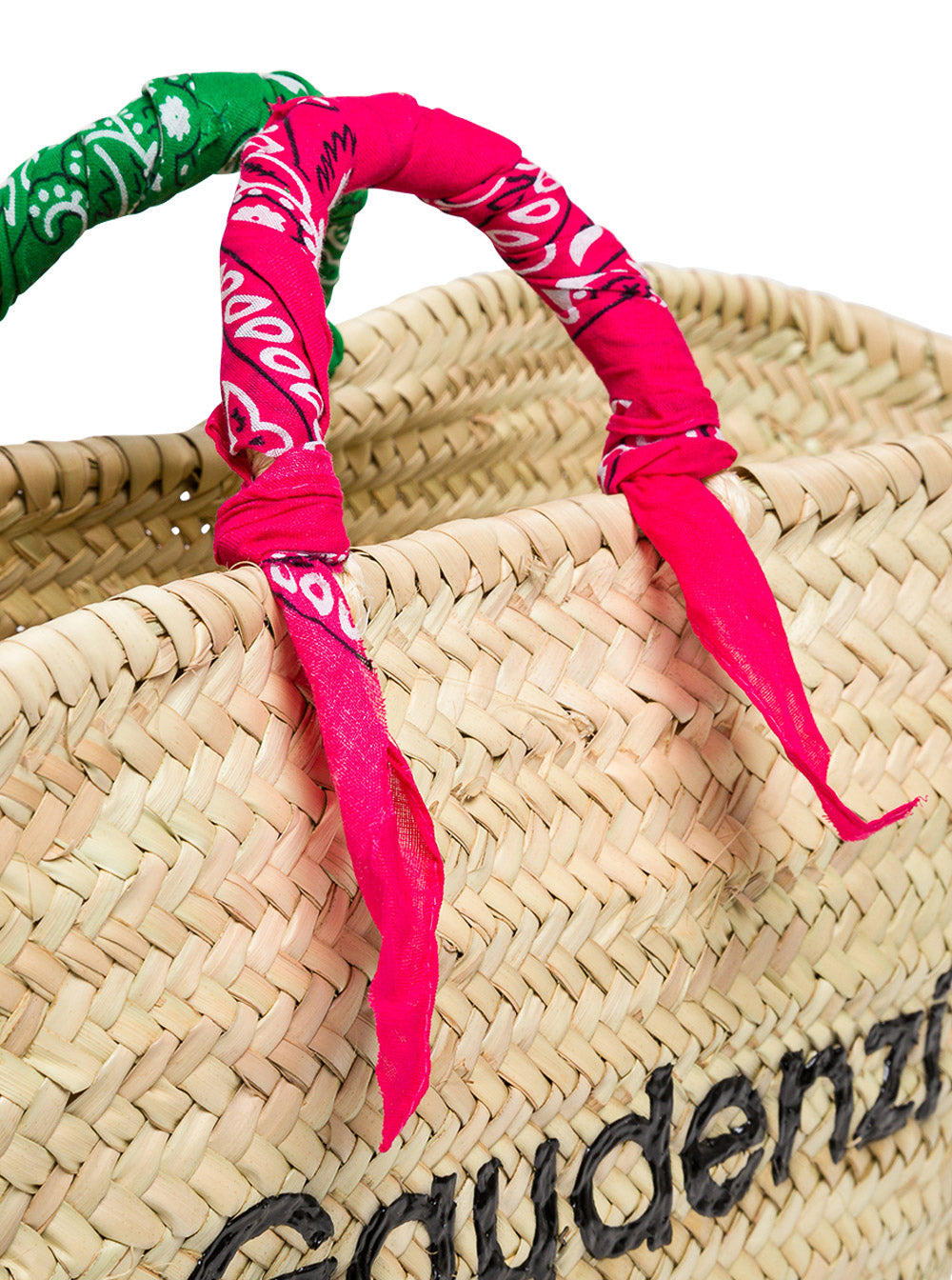 Gaudenzi Womans Straw Handbag With Rubber Logo And Bandana Printed Handles Beige Tote Bags