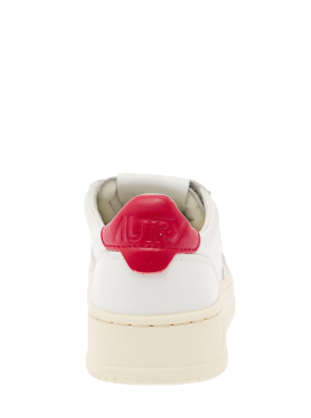 Low-Top White Sneakers Leather With Red Heel Tab Autry Woman Cow