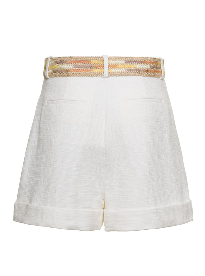 White High-Waisted Belted Shorts Cotton Woman And Bermuda