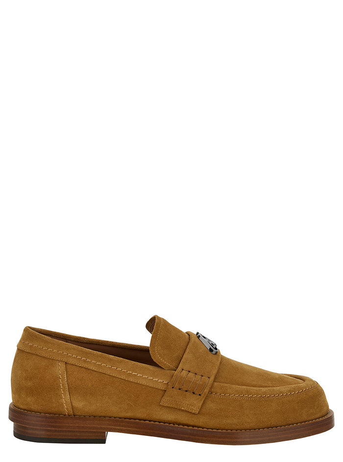 Brown Loafers With Logo Detail Suede Man Beige Calf