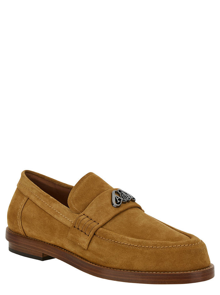 Brown Loafers With Logo Detail Suede Man Beige Calf