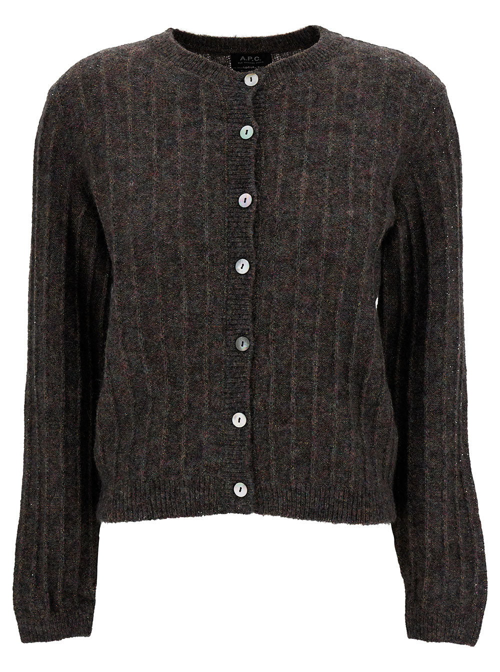 Milena Grey Cardigan With Mother-Of-Pearls Buttons Alpaca And Wool Woman Jersey