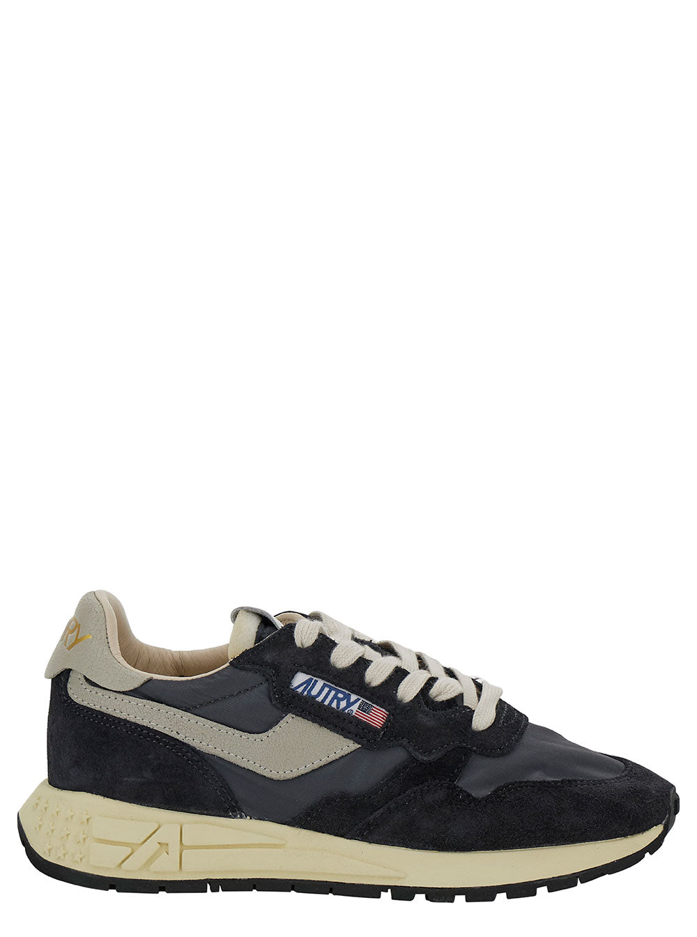 Reelwind Black And Grey Low Top Sneakers With Logo Patch Leather Suede Woman Textile Cow