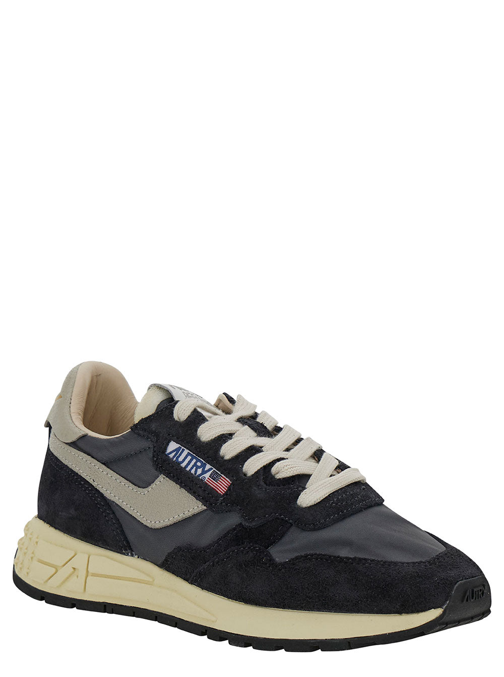 Reelwind Black And Grey Low Top Sneakers With Logo Patch Leather Suede Woman Textile Cow