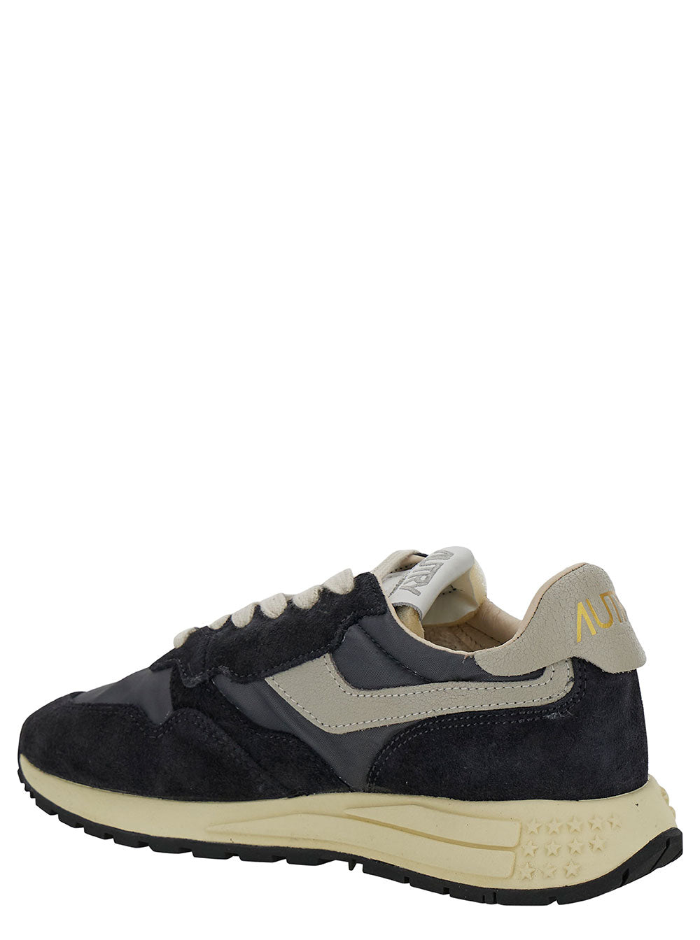 Reelwind Black And Grey Low Top Sneakers With Logo Patch Leather Suede Woman Textile Cow