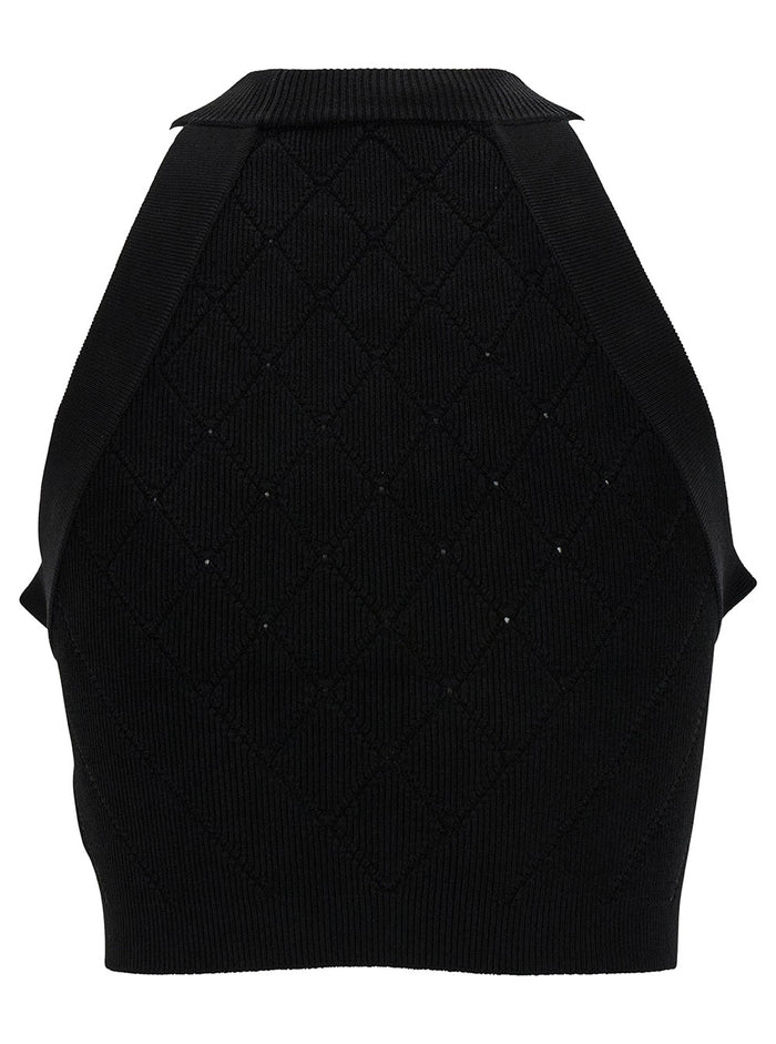Sleeveless Top Black Viscose Polyester Tops