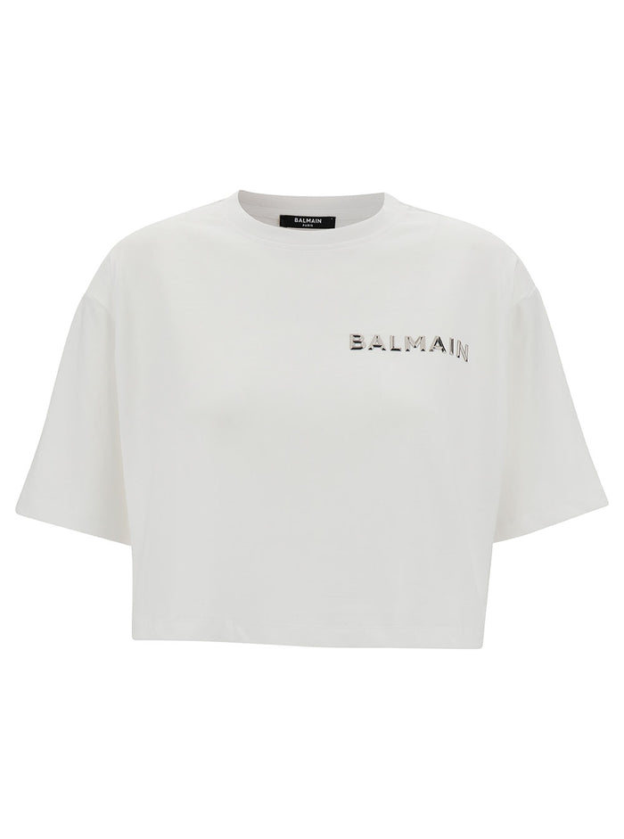 Balmain Laminated Cropped T-Shirt White Organic Cotton Tshirts And Polo Shirts