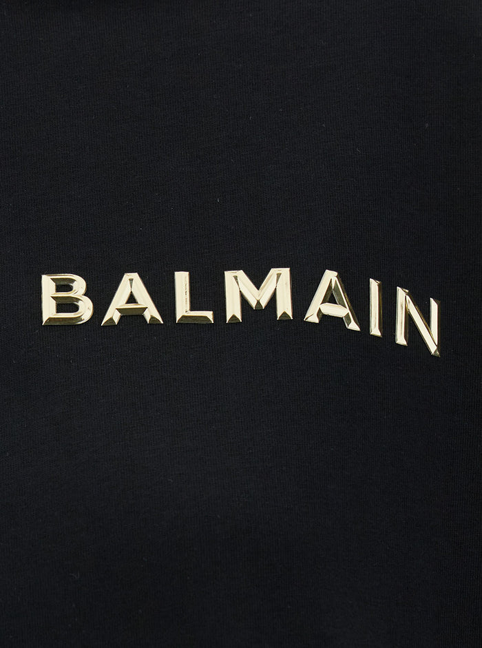 Balmain Laminated Cropped T-Shirt Black Organic Cotton Tshirts And Polo Shirts