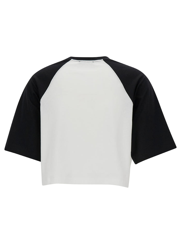 Balmain Printed Raglan Cropped T-Shirt White Cotton Tshirts And Polo Shirts