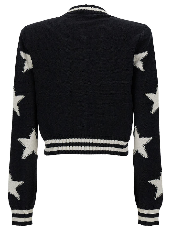 Buttonned Knit Stars Cropped Cardigan Black Viscose Polyester Jersey