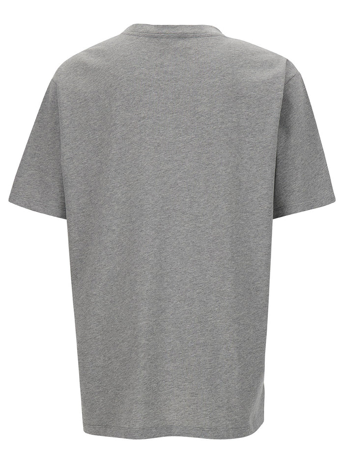Grey Crew Neck T-Shirt With Logo Print On The Chest Cotton Man Organic Tshirts And Polo Shirts