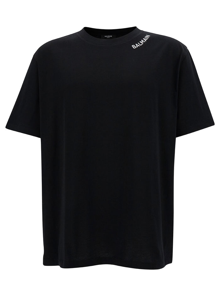 Black Crewneck T-Shirt With Contrasting Logo Embroidery Cotton Man Tshirts And Polo Shirts