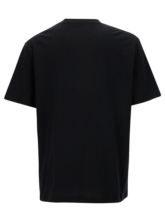 Black Crewneck T-Shirt With Contrasting Logo Embroidery Cotton Man Tshirts And Polo Shirts