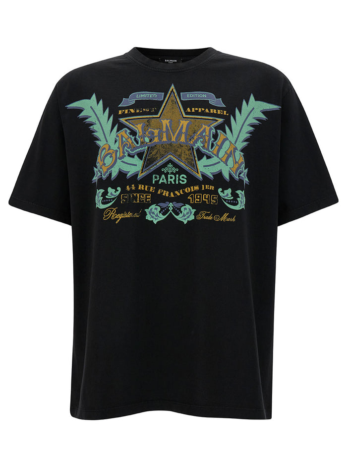 Black T-Shirt With Western Graphic Print Cotton Man Tshirts And Polo Shirts