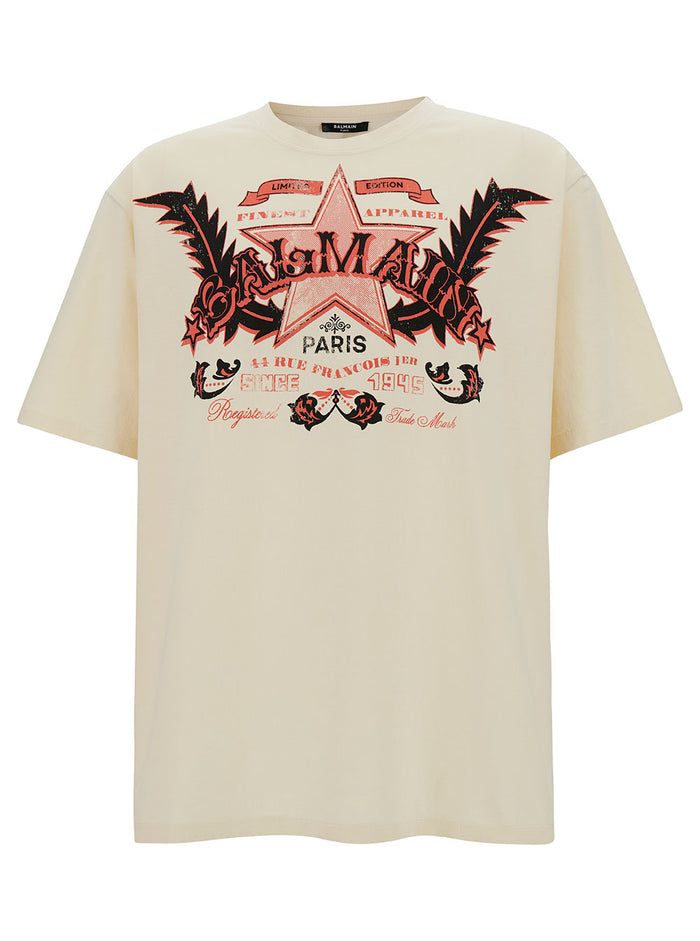 White T-Shirt With Western Graphic Print Cotton Man Tshirts And Polo Shirts