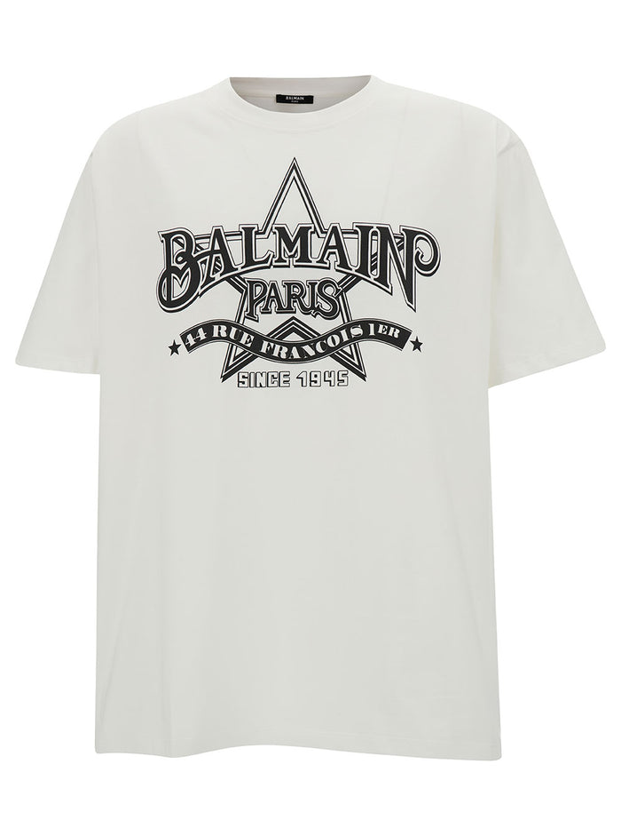 White T-Shirt With Star Graphic Print Cotton Man Tshirts And Polo Shirts