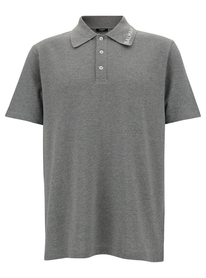 Grey Polo Shirt With Logo Embroidery On Collar Cotton Man Tshirts And