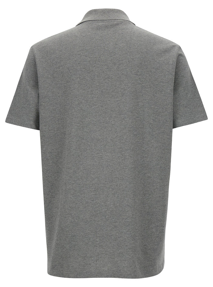 Grey Polo Shirt With Logo Embroidery On Collar Cotton Man Tshirts And