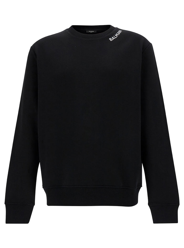 Black Crewneck Sweatshirt With Contrasting Logo Lettering Cotton Man Sweatshirts