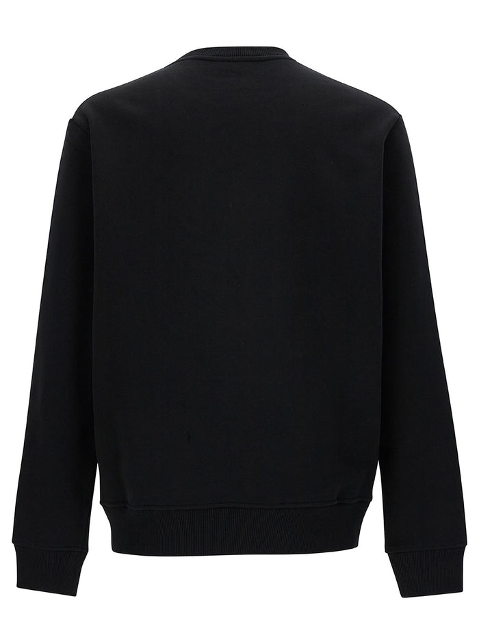 Black Crewneck Sweatshirt With Contrasting Logo Lettering Cotton Man Sweatshirts