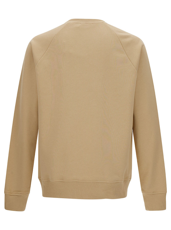 Beige Crewneck Sweatshirt With Contrasting Logo Print At The Front Cotton Man Organic Sweatshirts