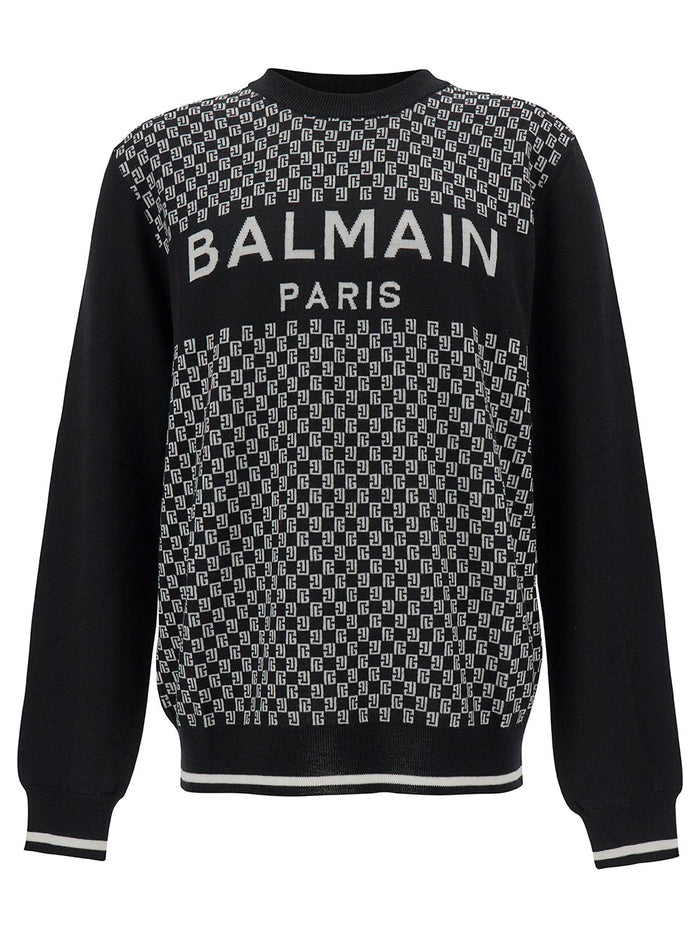 Black Sweater With Mini Monogram Wool Man Jersey