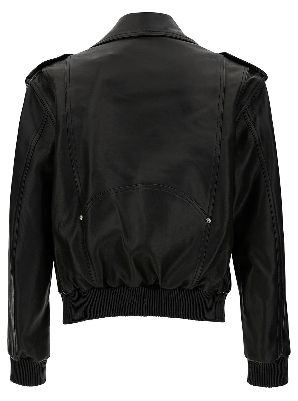 Black Biker Jacket With Revers Collar Leather Woman Lamb