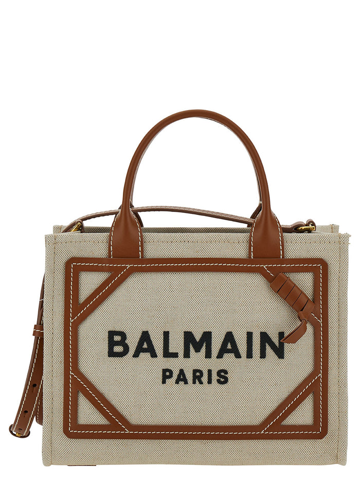 B-Army Mini Beige Tote Bag With Logo Detail Canvas Woman Cotton Linen Hand