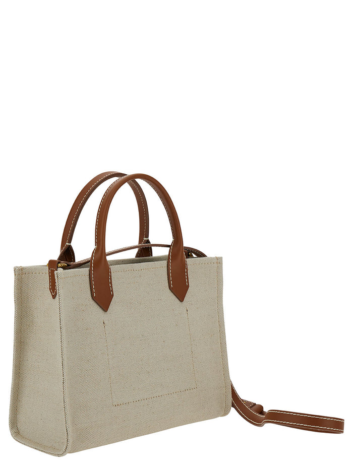 B-Army Mini Beige Tote Bag With Logo Detail Canvas Woman Cotton Linen Hand