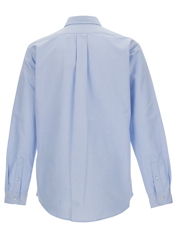 Light Blue Shirt With Flower Crest Embroidery Cotton Man And Blouses