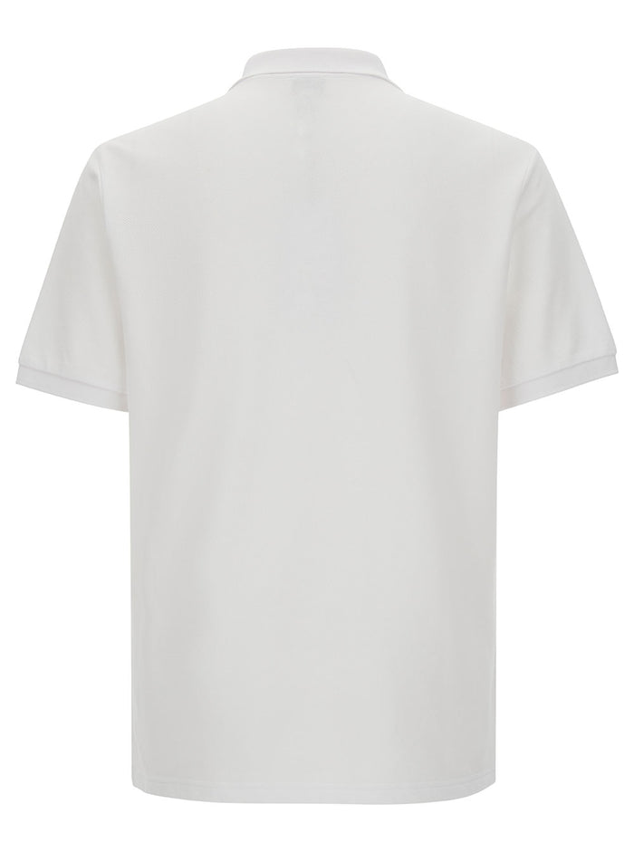 White Polo Shirt With Boke Flower Embroidery Cotton Man Tshirts And