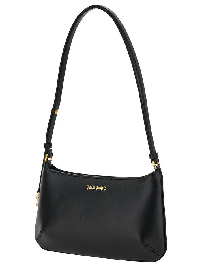 Lategram Black Shoulder Bag With Laminated Logo Detail Leather Woman