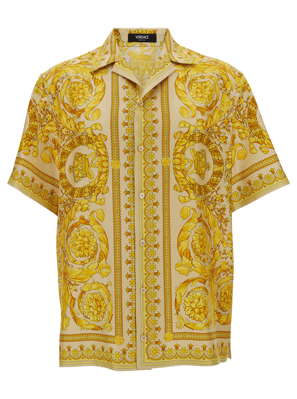Silk Barocco Champagne Print Bowling Yellow Shirts And Blouses