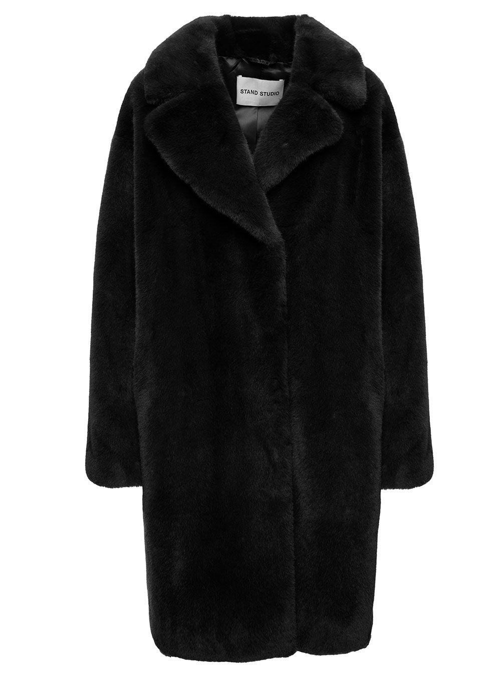 Camille Synthetic Fabric Long Coat Black Polyester
