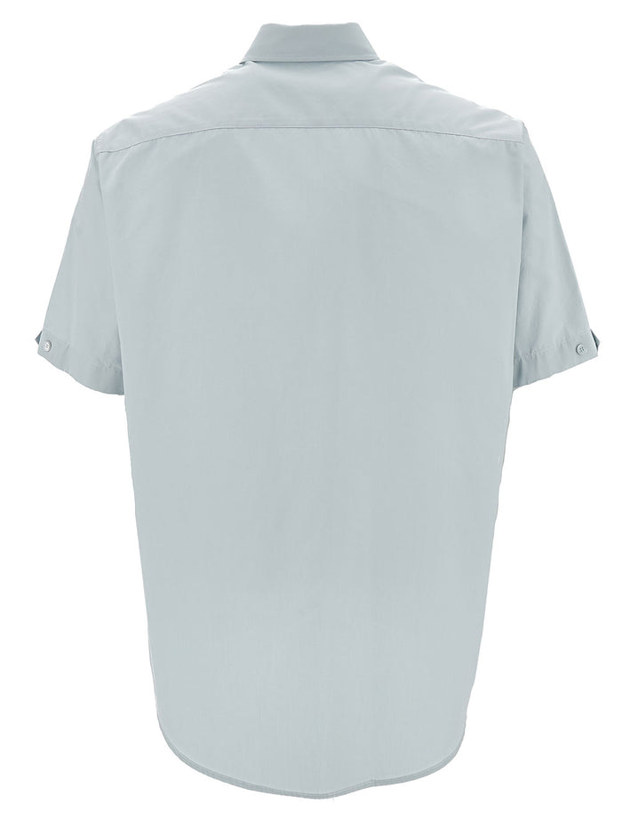Light Blue Short Sleeve Shirt With Button-Down Collar Cotton Man Grey And Blouses