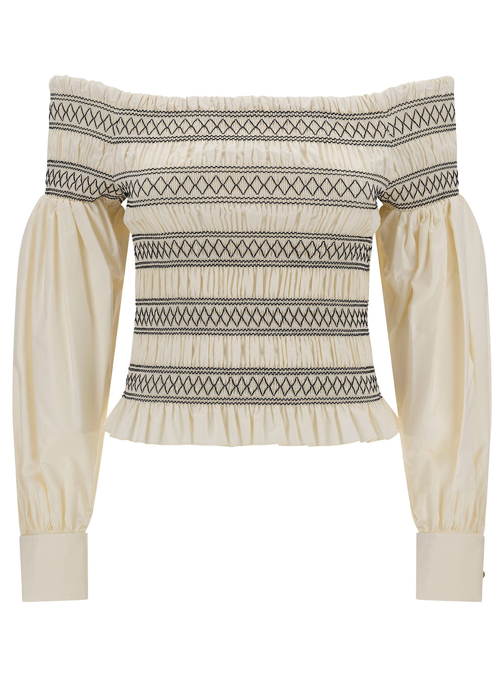 White Off-The-Shoulder Blouse With Gatherings Cotton Woman