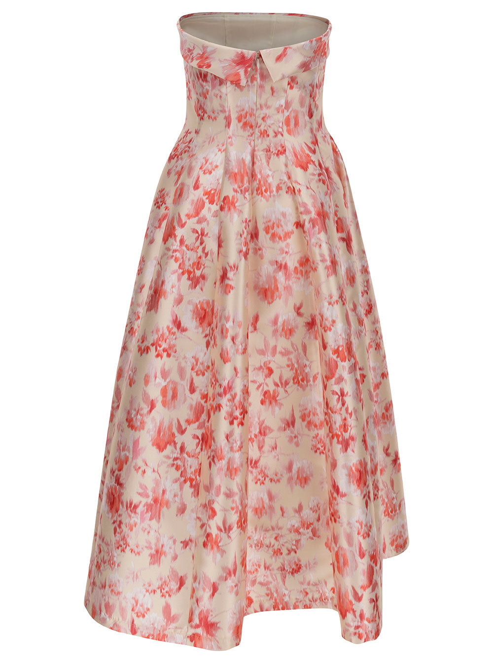 Longuette Pink Dress With Flared Skirt And Floreal Print Duchesse Woman Polyester Long