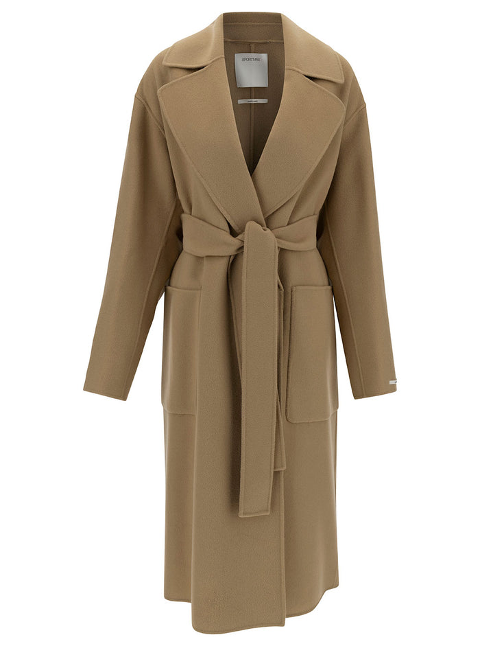 Polka Beige Robe Coat With Matching Belt Wool Woman Virgin
