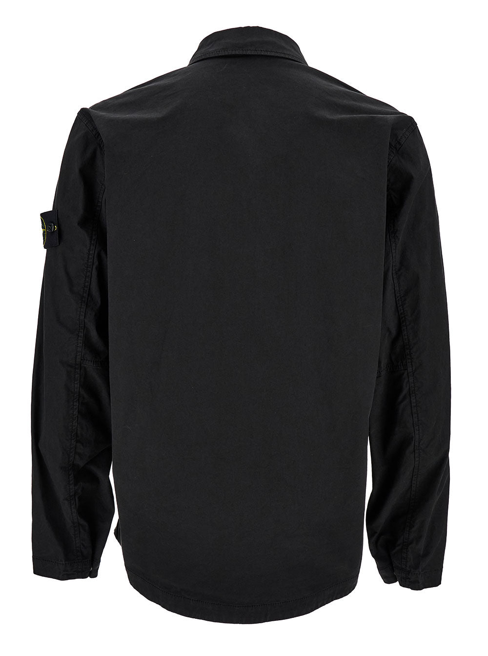 Black Overshirt With Logo Patch And Zip Closure Stretch Cotton Man Elastane Shirts Blouses