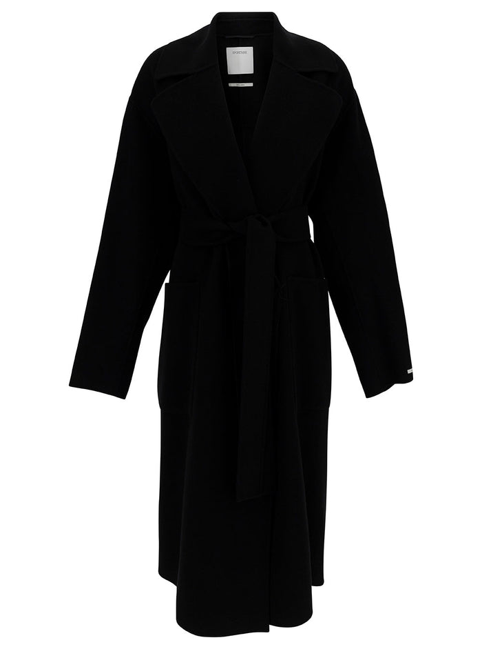 Polka Black Robe Coat With Matching Belt Wool Woman Virgin