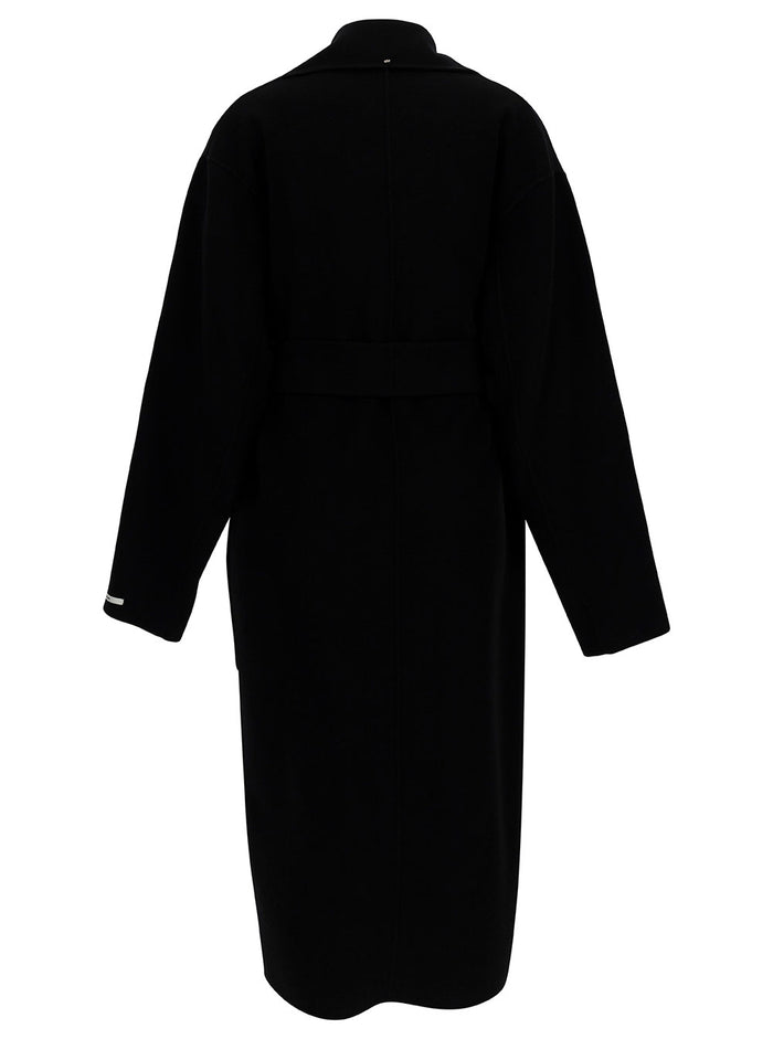 Polka Black Robe Coat With Matching Belt Wool Woman Virgin