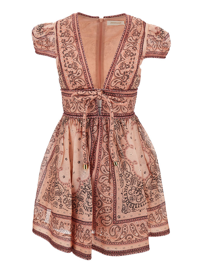 Matchmaker Structured Mini Pink Dress With All-Over Bandana Print Linen And Silk Woman