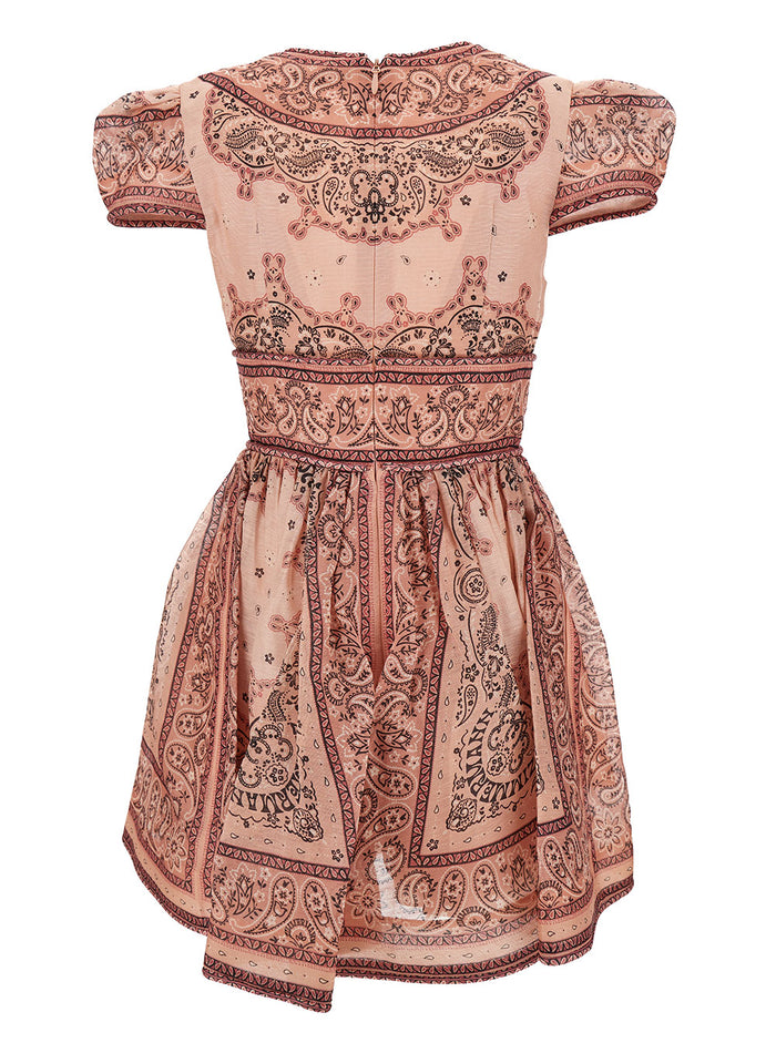 Matchmaker Structured Mini Pink Dress With All-Over Bandana Print Linen And Silk Woman