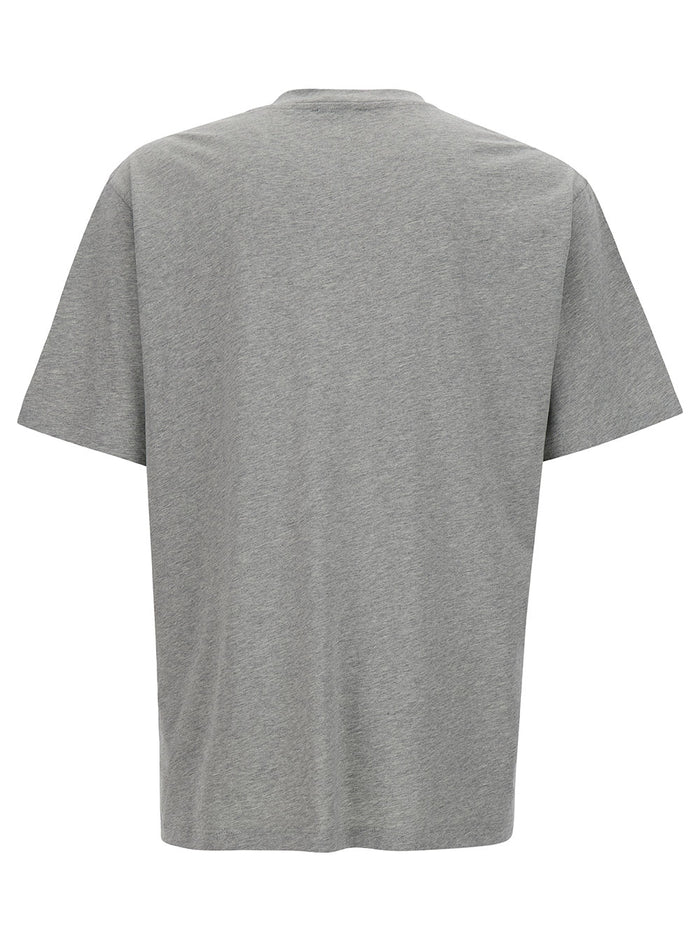 Grey Crewneck T-Shirt With Contrasting Logo Embroidery Cotton Man Tshirts And Polo Shirts