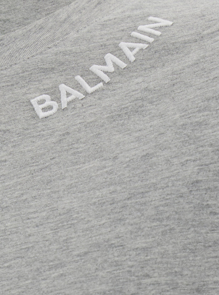 Grey Crewneck T-Shirt With Contrasting Logo Embroidery Cotton Man Tshirts And Polo Shirts