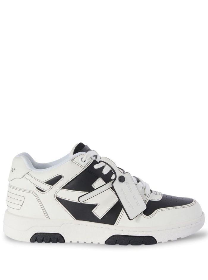 Out Of Office White And Black Low Top Sneakers With Arrow Motif Leather Man White/black Polyester