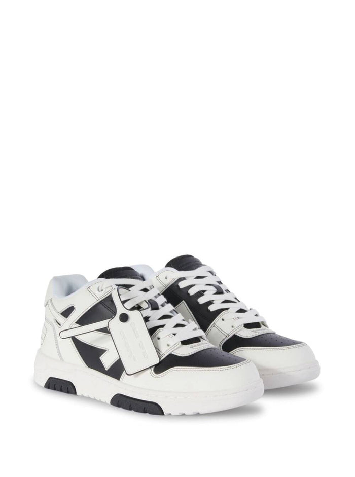 Out Of Office White And Black Low Top Sneakers With Arrow Motif Leather Man White/black Polyester