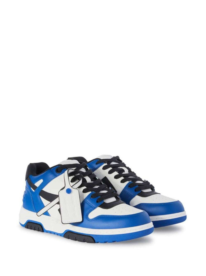 Out Of Office White And Blue Low Top Sneakers With Arrow Motif Leather Man Blu Recycled Polyester